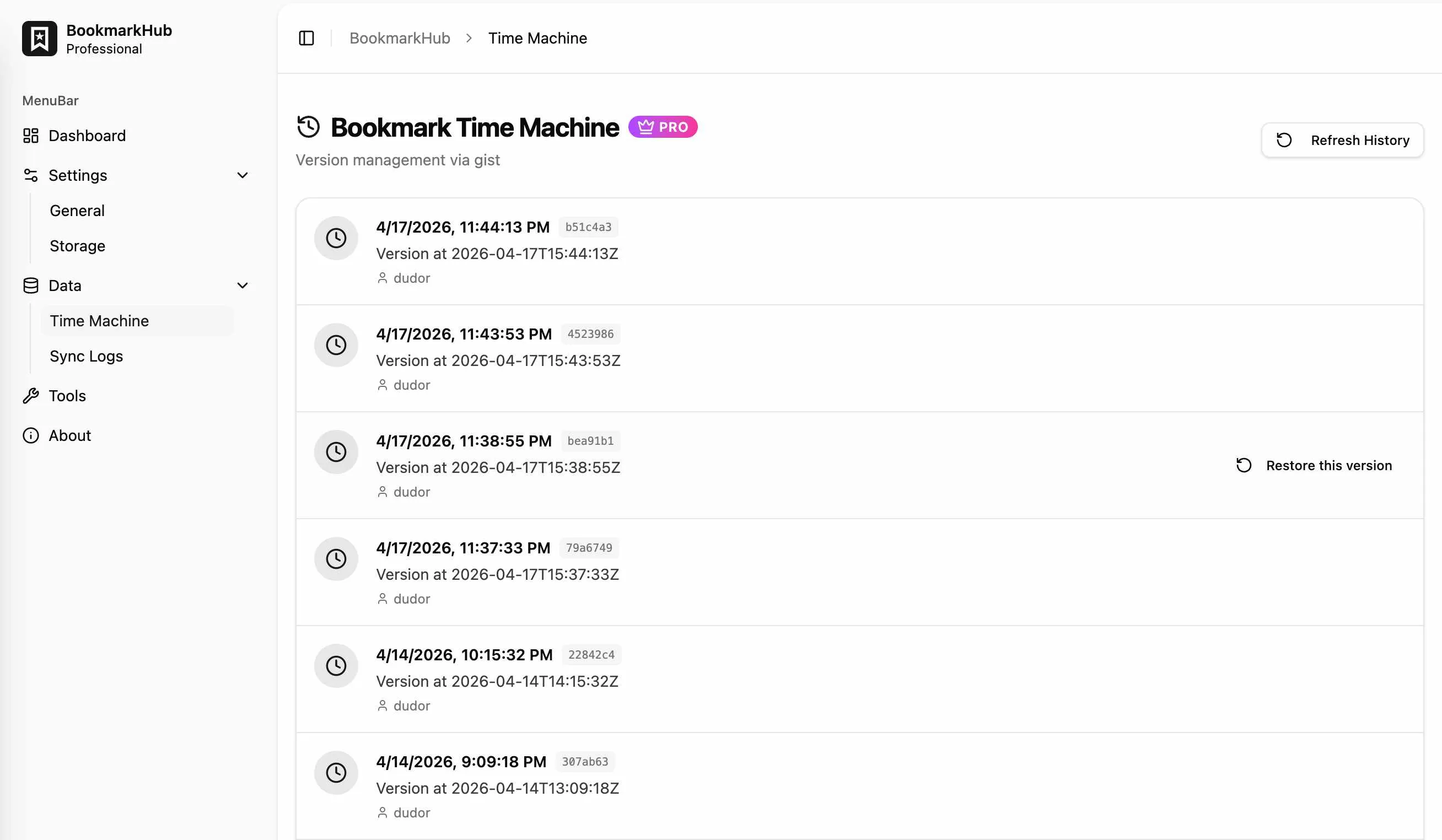BookmarkHub Time Machine
